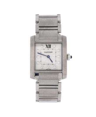  Tank Francaise Quartz Watch in Stainless Steel with Diamond Markers 25mm