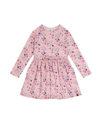  Girls' Daisies Long Raglan Sleeve Dress with Patch Pockets - Big Kid