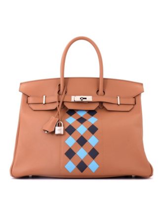 Birkin 35 Handbag Tressage Brown Swift and Palladium Hardware