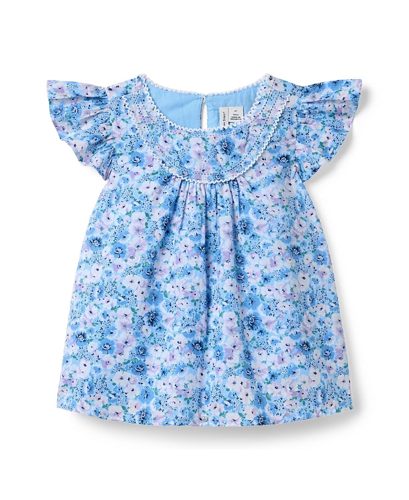 Janie and Jack Girls' Floral Flutter Sleeve Top - Baby, Little Kid, Big Kid