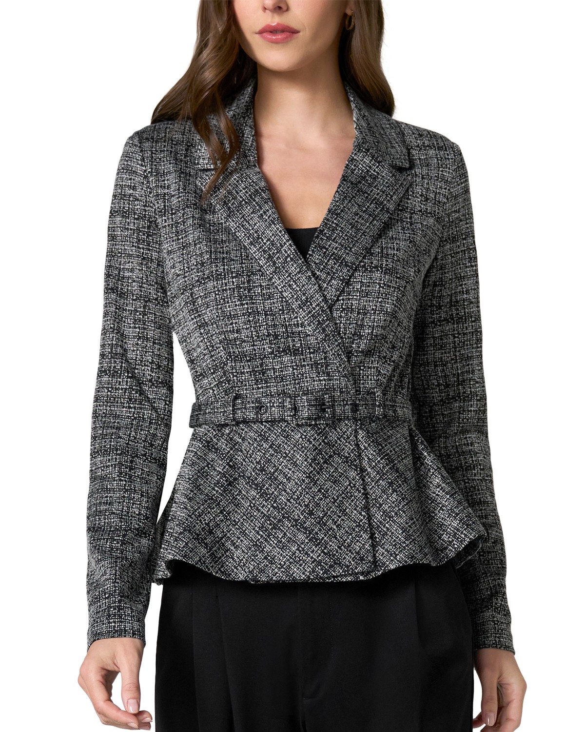 Belted Peplum Tweed Blazer