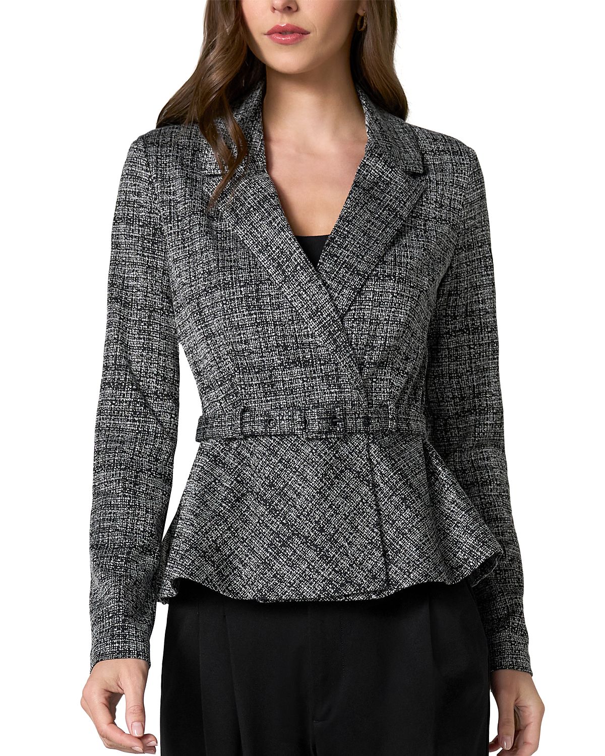 Liverpool Los Angeles Belted Peplum Tweed Blazer