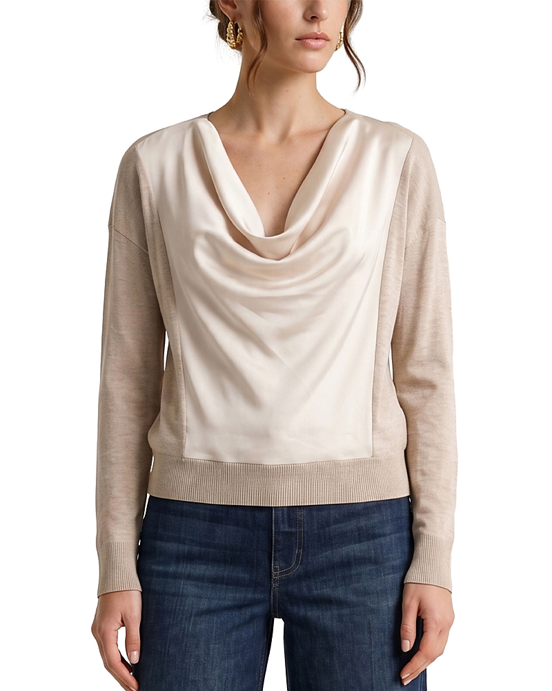 Liverpool Los Angeles Drape Neck Mixed Media Sweater