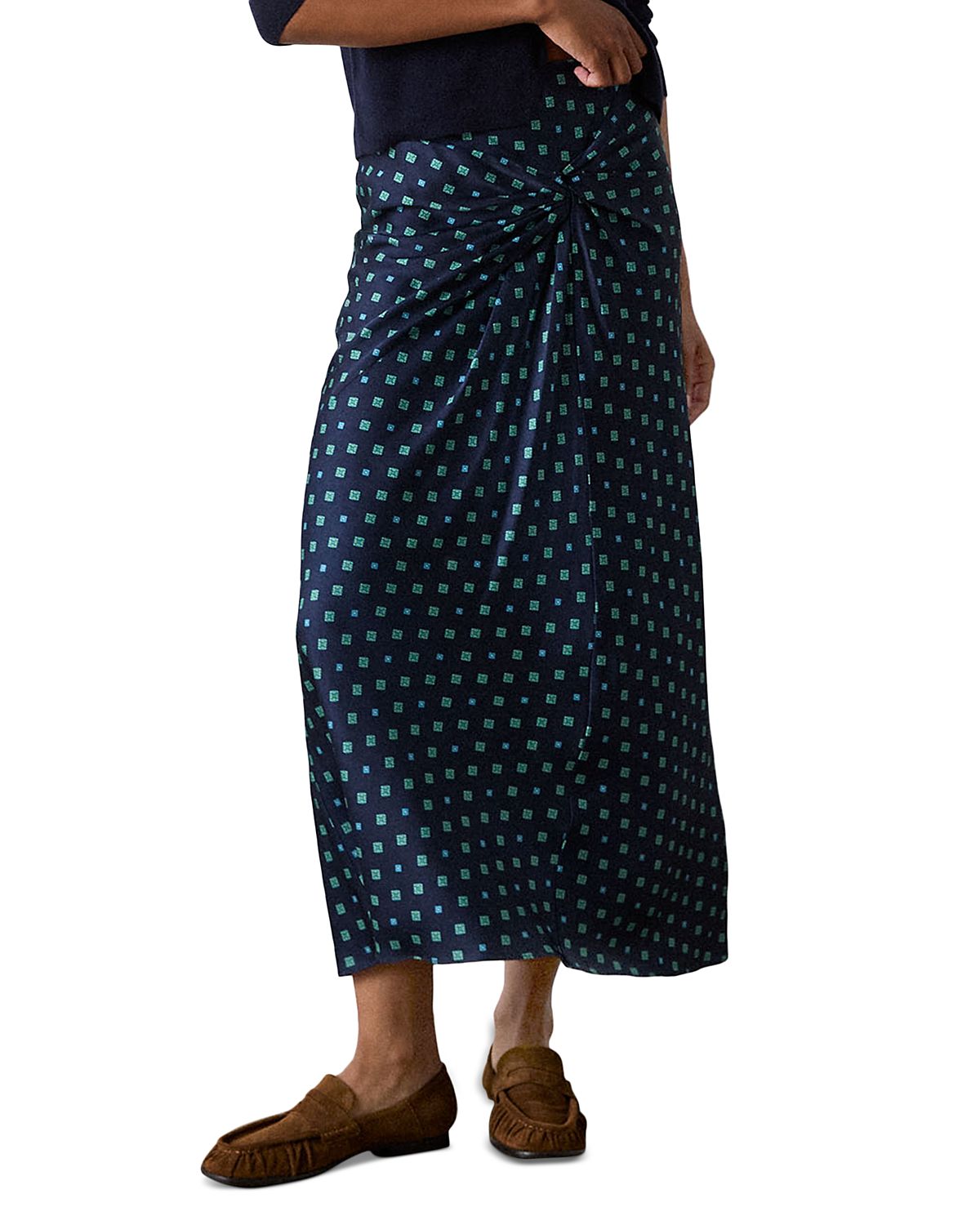 Whistles Diamond Geo print Twist Midi Skirt