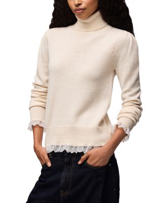 Lace Trim Merino Turtleneck Sweater