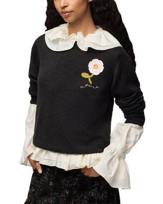 Crochet Appliqu&eacute; Crewneck Sweater