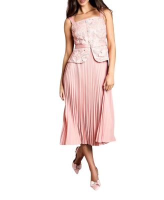 Lace Peplum Belted Midi Dress