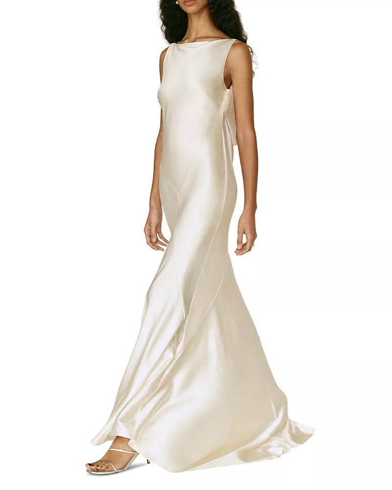 Reformation Isabelle Silk Draped Back Gown
