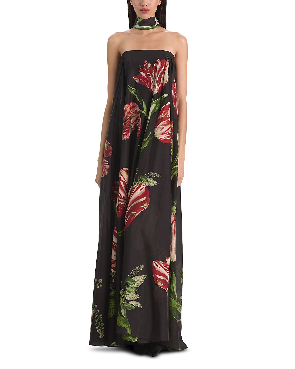 Alice and Olivia Maricela Strapless Voluminous Maxi Dress and Scarf