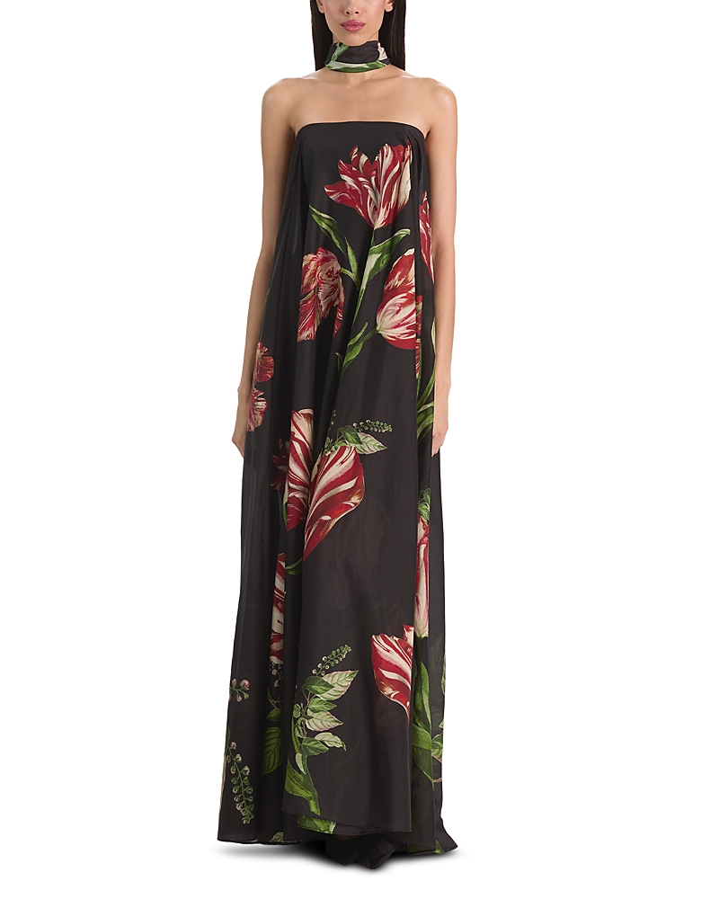 Alice and Olivia Maricela Strapless Voluminous Maxi Dress and Scarf