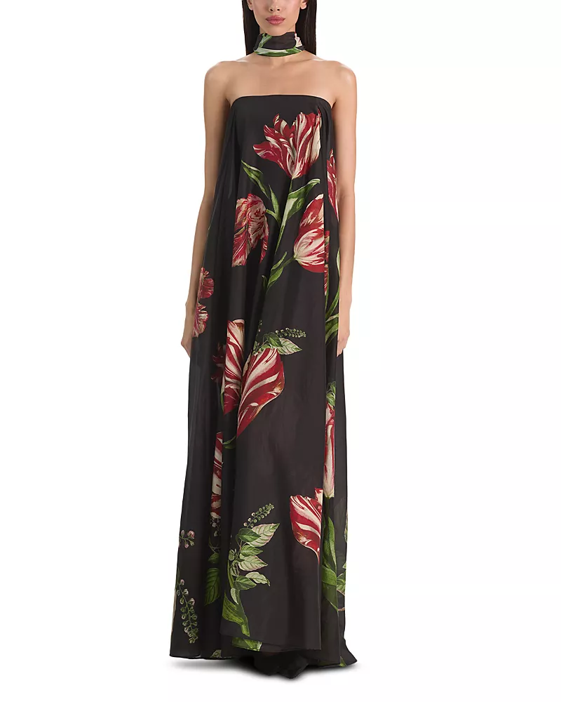 Alice and Olivia Maricela Strapless Voluminous Maxi Dress and Scarf