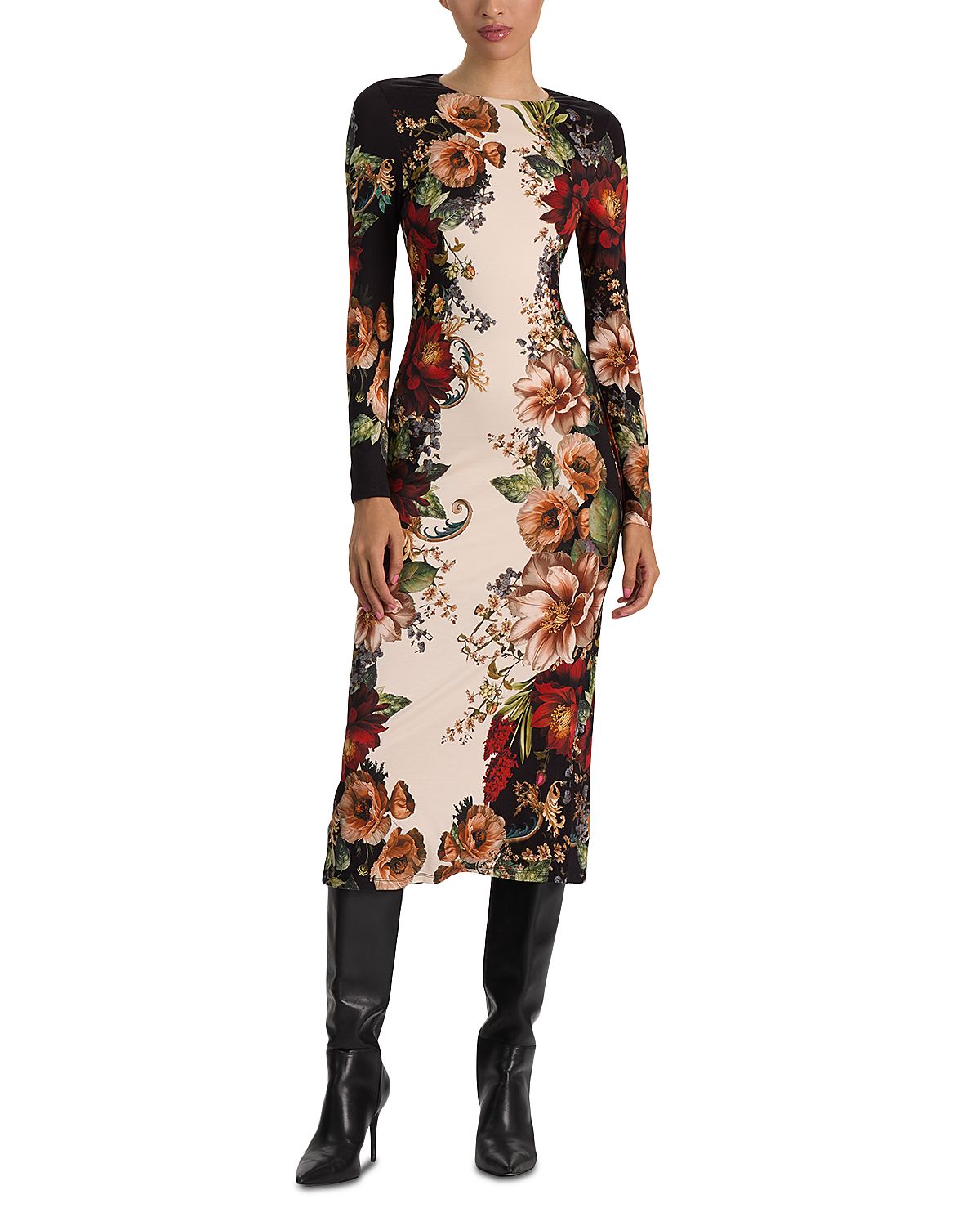 Alice and Olivia Delora Long Sleeve Midi Dress