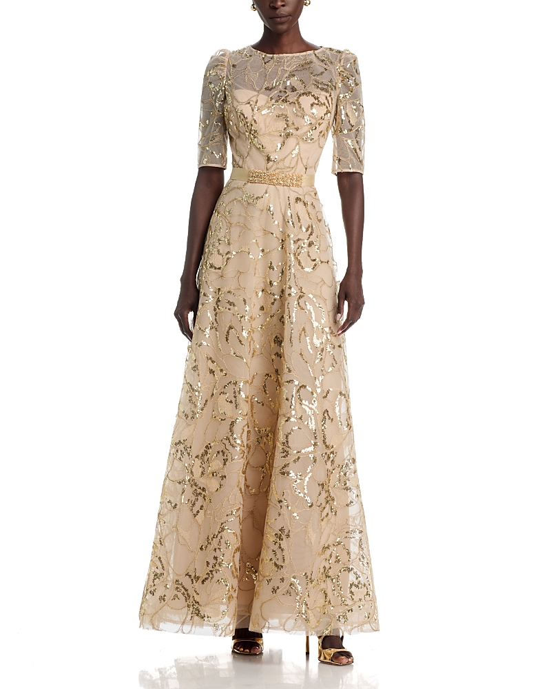 Teri Jon by Rickie Freeman Sequin Embroidered Tulle Gown