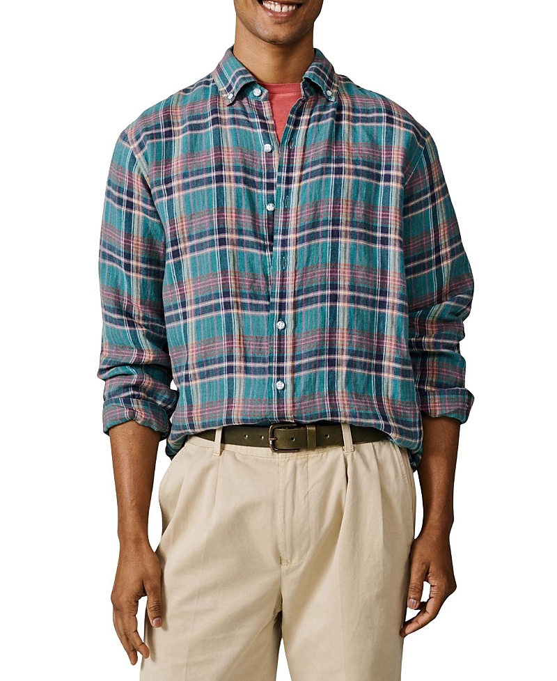 Aubin Croyland Madras Button-Down Linen Shirt
