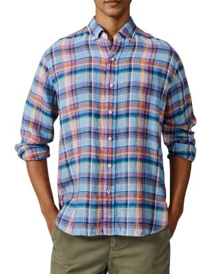 Aubin Croyland Madras Button-Down Linen Shirt