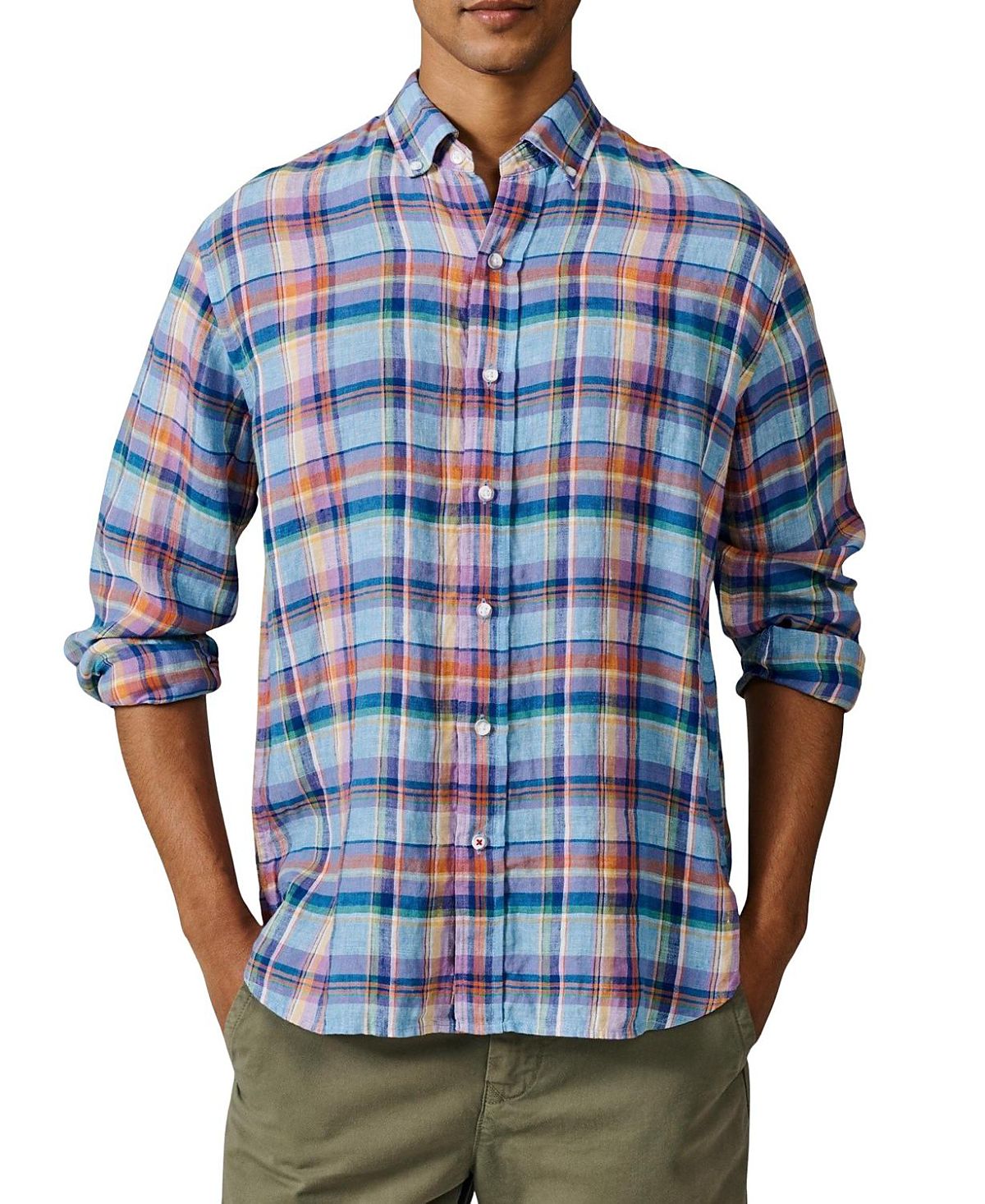 Aubin Croyland Madras Button-Down Linen Shirt
