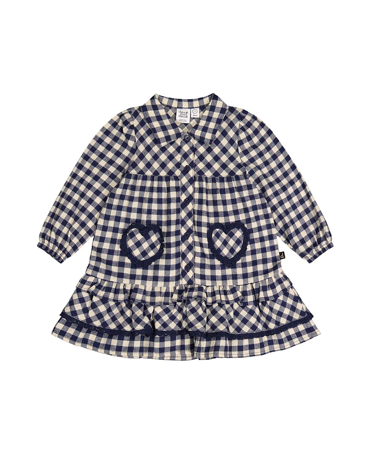 Deux par Deux Girls' Gingham Frilled Heart Pocket Shirt Dress - Baby