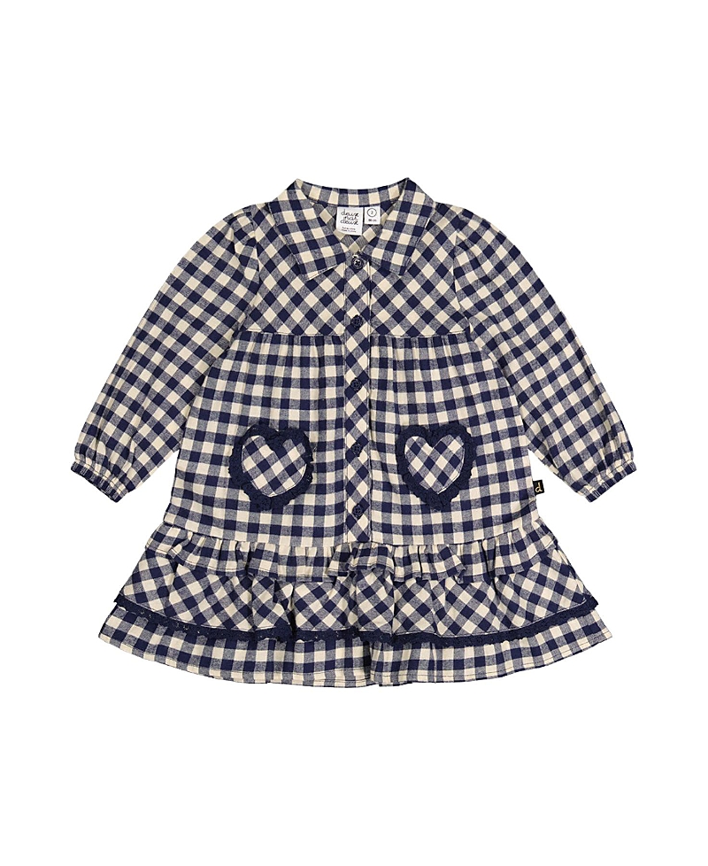 Deux par Deux Girls' Gingham Frilled Heart Pocket Shirt Dress - Baby