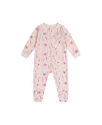  Girls' Organic Cotton Floral Front Zipper Footed One Piece Pajama - Baby