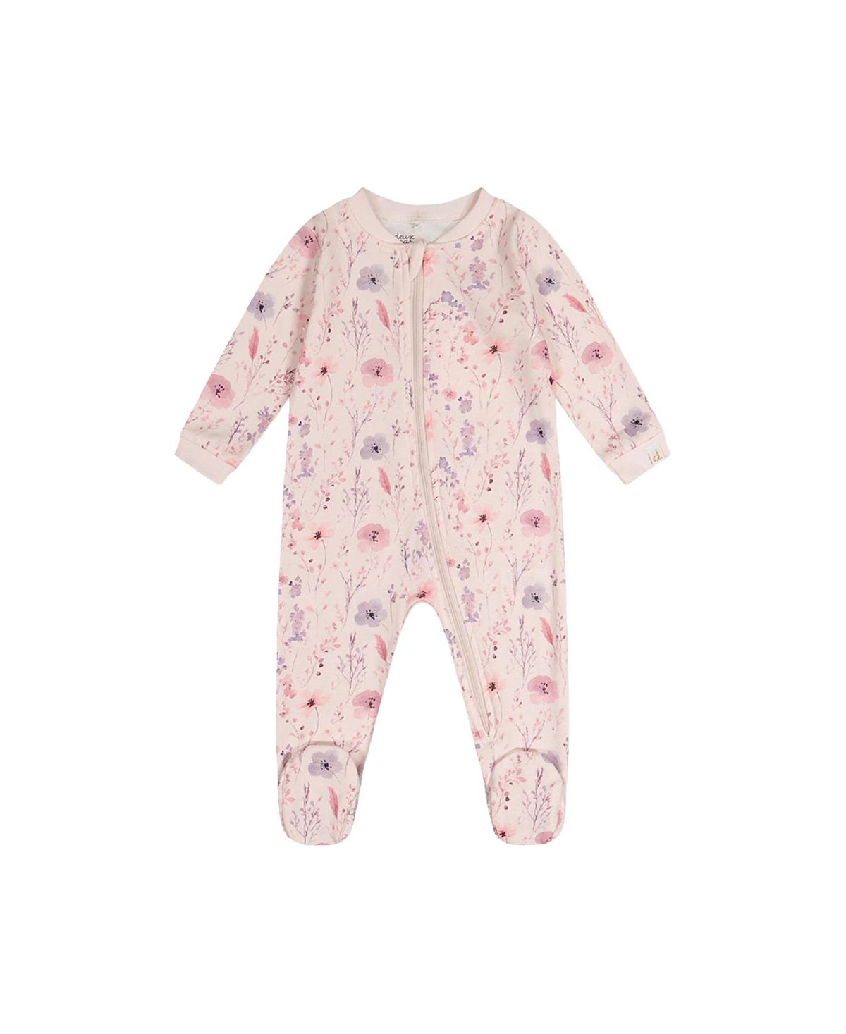 Deux par Deux Girls' Organic Cotton Floral Front Zipper Footed One Piece Pajama - Baby