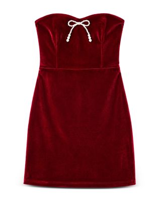 Girls' Ella Wine Stretch Velour Dress - Big Kid