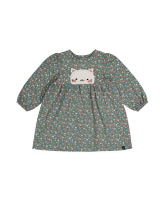  Girls' Organic Cotton Fleece Cat Gathered Skirt Dress - Baby