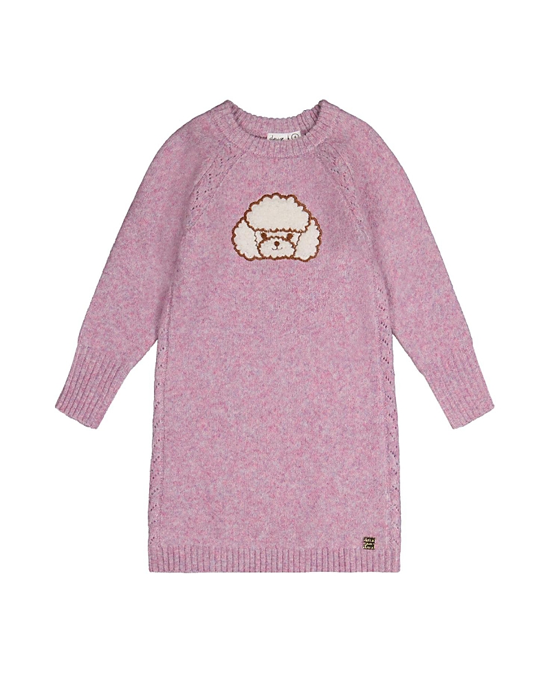Deux par Deux Girls' Openwork Knit Poodle Applique Dress - Big Kid