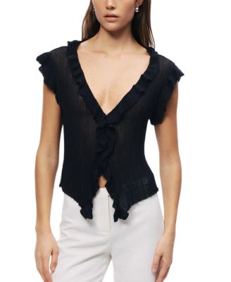  Ruffled V-Neck Sheer Blouse