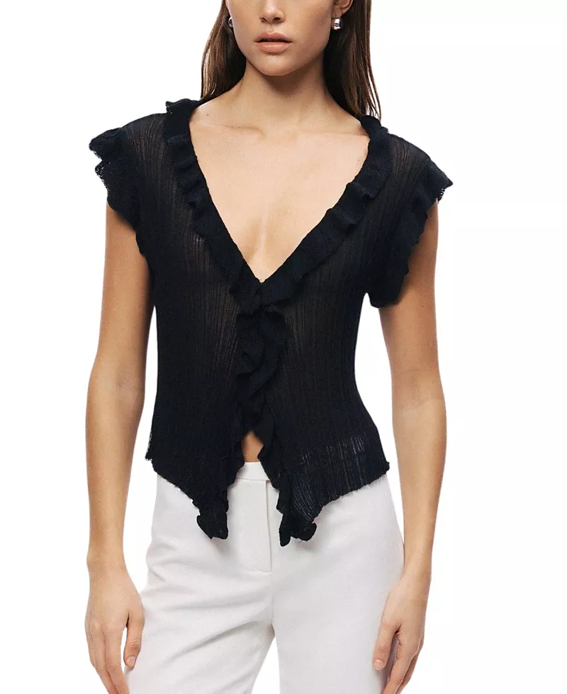 Nocturne Ruffled V-Neck Sheer Blouse