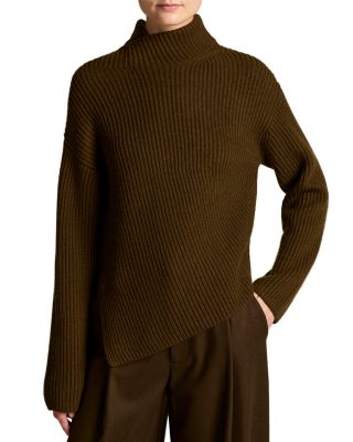 Wool & Cashmere Draped Rib Shawl Sweater