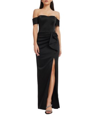  Gabrielle Off-the-Shoulder Satin Ruffle Gown