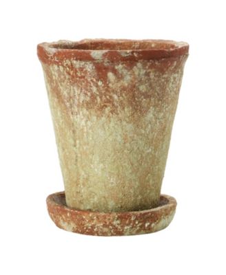  Round Cement Planter with Saucer and Distressed Finish