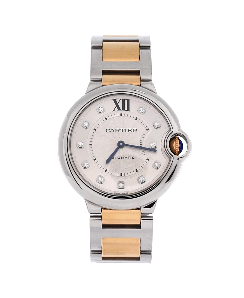 Pre-owned Pre-owned Cartier Cartier Ballon Bleu De Cartier Automatic Watch In Stainless Steel And Rose Gold With Diamo In Dial Color: Silver