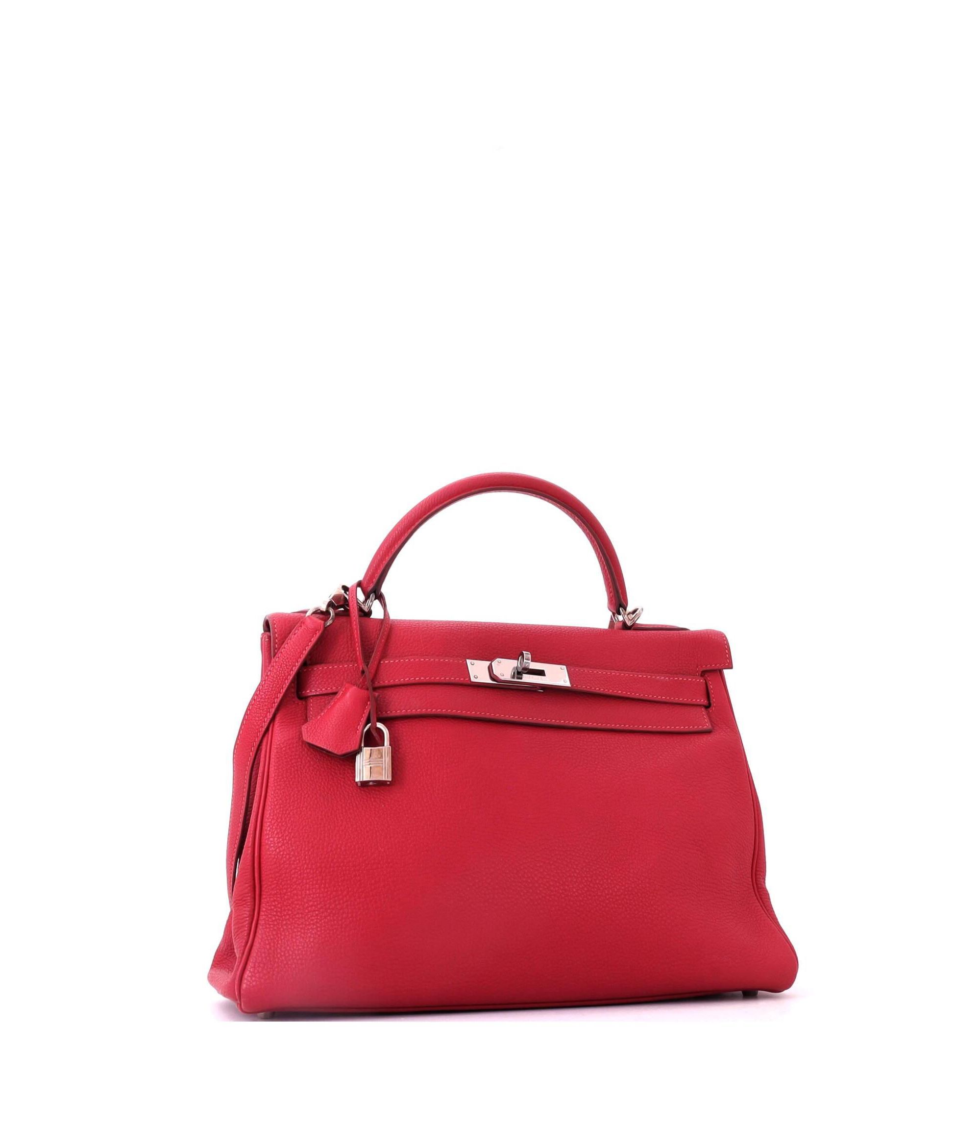 Kelly 32 Handbag Red Togo with Palladium Hardware — Image 3
