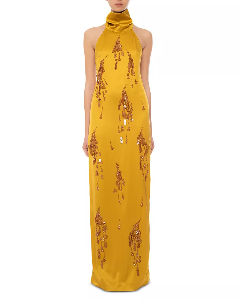 DES_PHEMMES Embellished Halter Maxi Dress