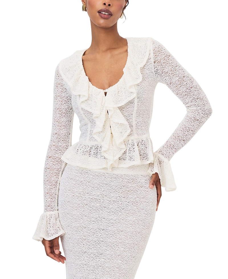 Miss Circle Urva Crochet Ruffle Front Button Top