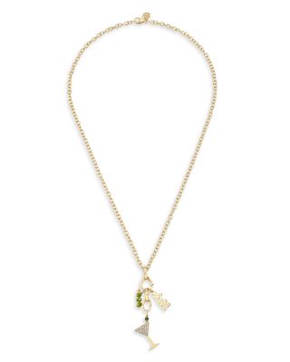 14K Yellow Gold Confetti Disco Emerald, Orange Sapphire, & Diamond Martini Chill Multi Charm Pendant Necklace, 18"