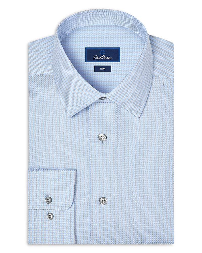 David Donahue Trim Fit Dobby Stripe Cotton Dress Shirt