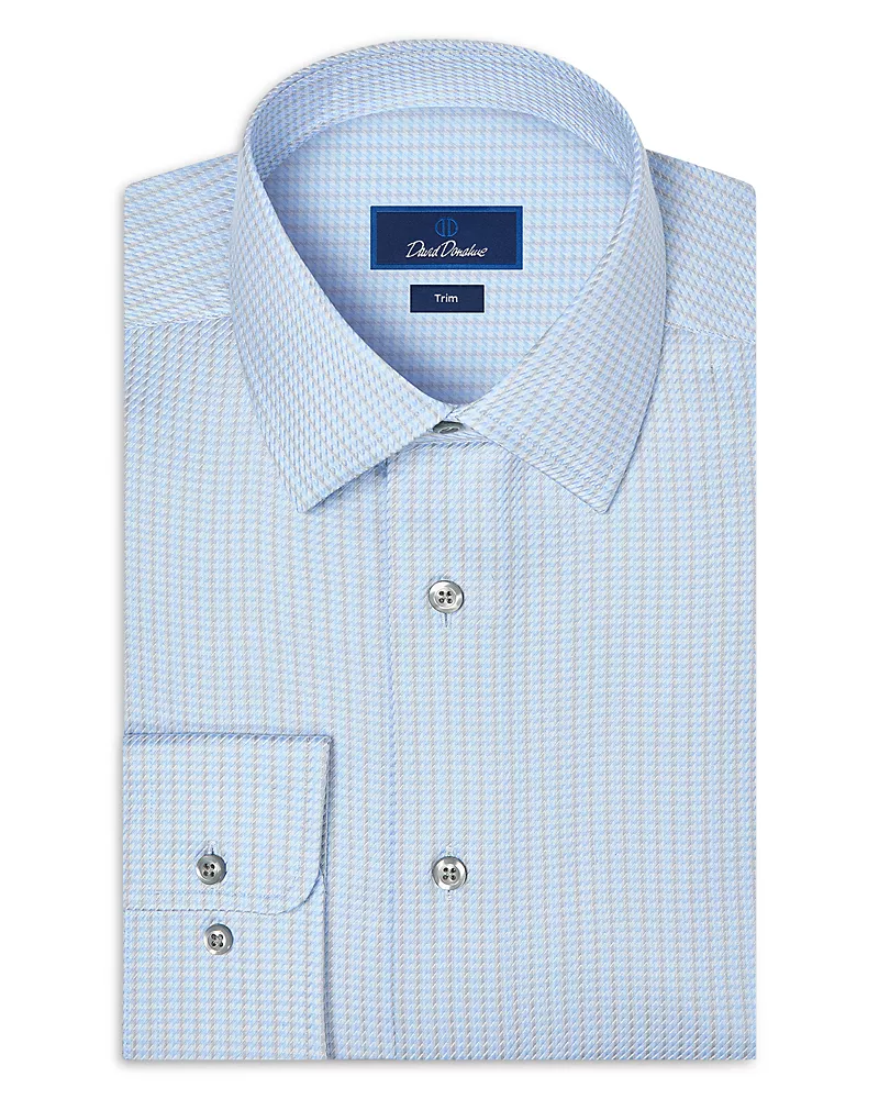 David Donahue Trim Fit Dobby Stripe Cotton Dress Shirt