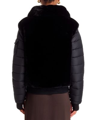 Faux Fur Mixed Media Bomber Jacket - Exclusive - thumbnail 4