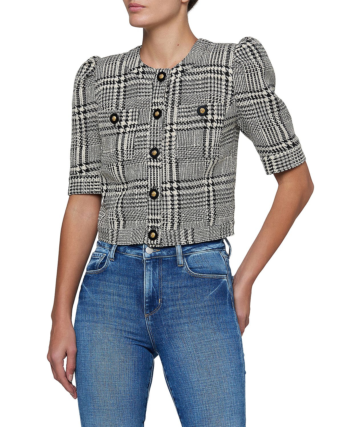 L'Agence Allegra Short Sleeve Crop Jacket