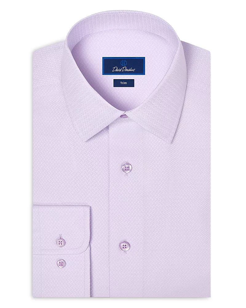 David Donahue Trim Fit Dobby Solid Cotton Dress Shirt