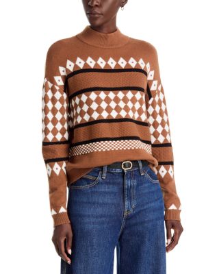 Checkered Fair Isle Mock Neck Sweater