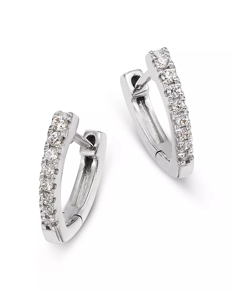 Bloomingdale's Fine Collection Diamond Huggie Hoop Earrings in 14K White Gold, 0.16 tcw