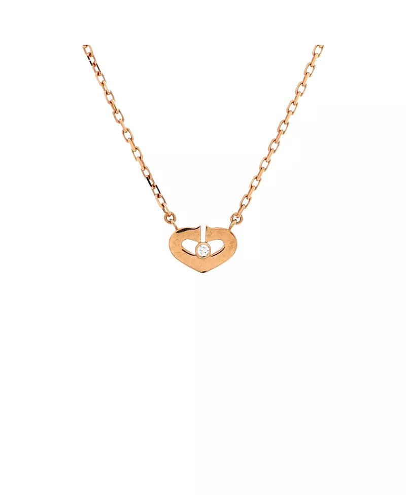 Pre-Owned Cartier Xs C Heart de Cartier Pendant Necklace 18K Rose Gold with Diamond, 15.5