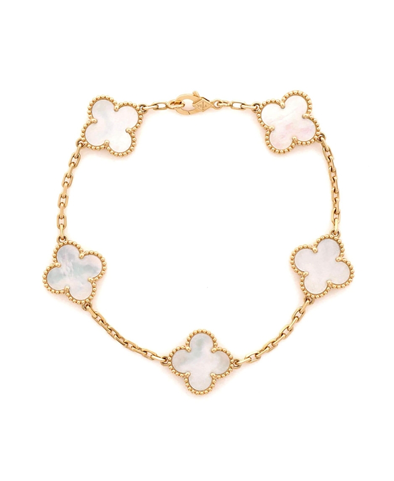 Pre-Owned Van Cleef & Arpels Vintage Alhambra 5 Motifs Bracelet 18K Gold and Mother of Pearl