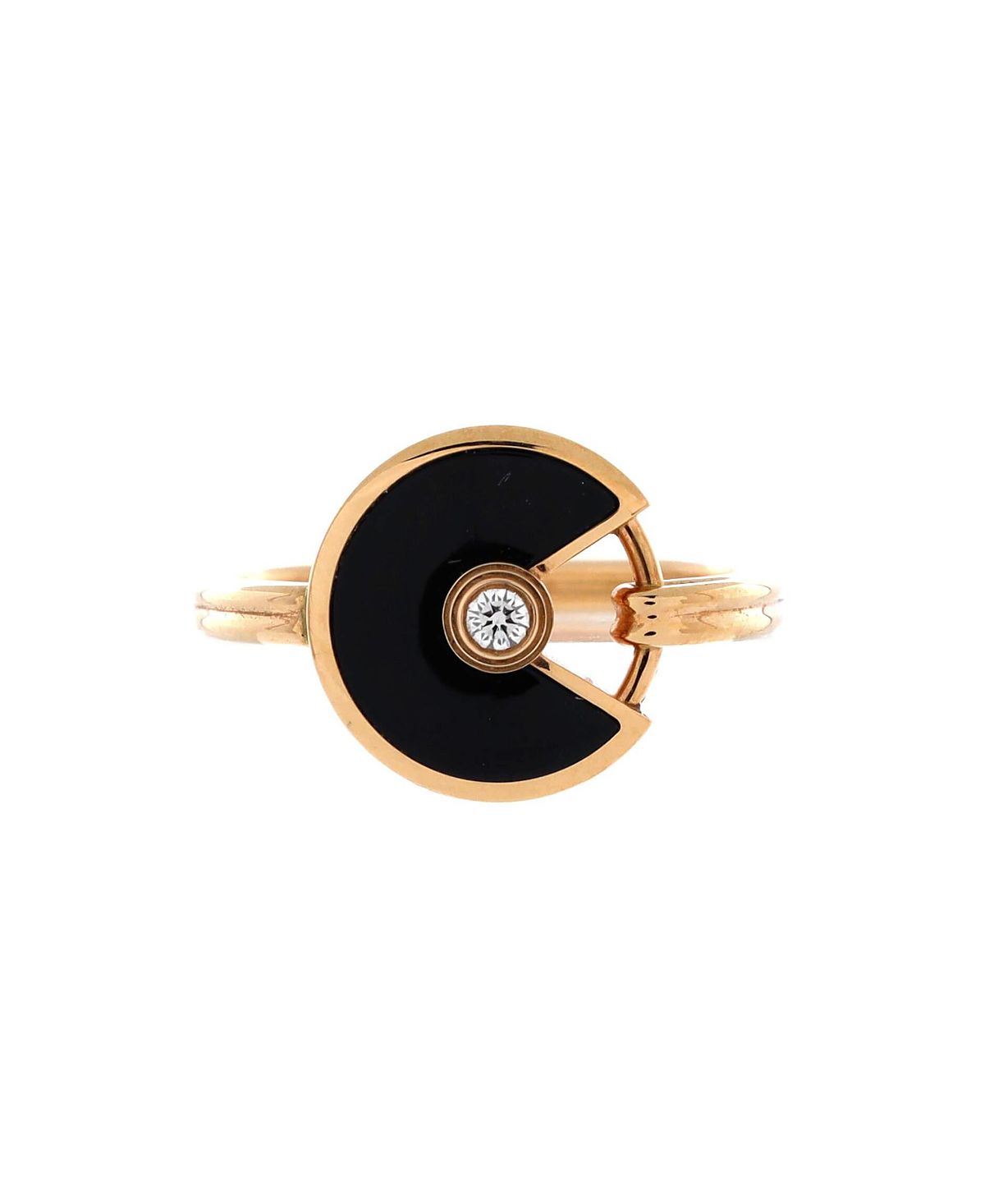 Pre-Owned Cartier Amulette De Cartier Ring 18K Rose Gold with Diamond and Onyx