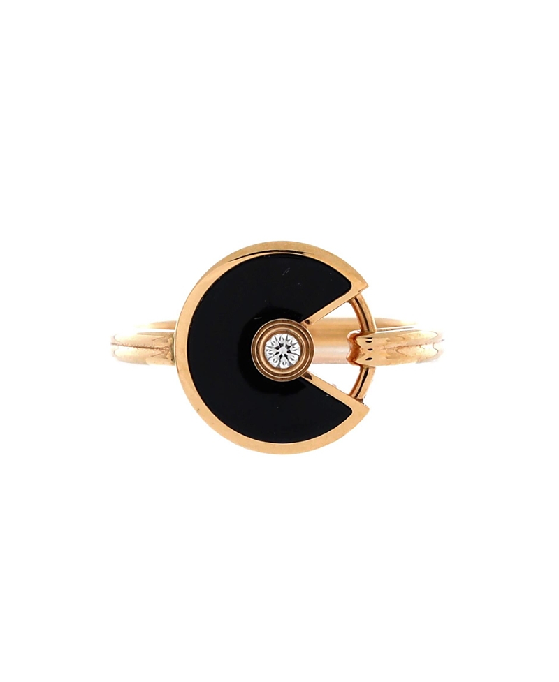 Pre-owned Pre-owned Cartier Cartier Amulette De Cartier Ring 18k Rose Gold With Diamond And Onyx In Pink
