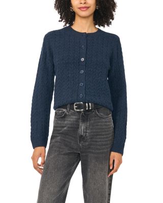 Crewneck Cable Knit Cardigan Sweater 