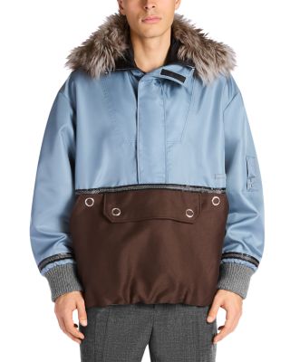 Fur Trim Hooded Color Block Jacket